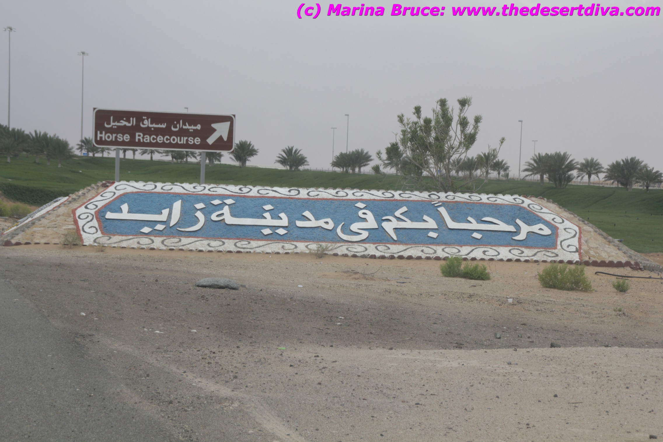 Sign at the approach to Madinat Zayed, UAE